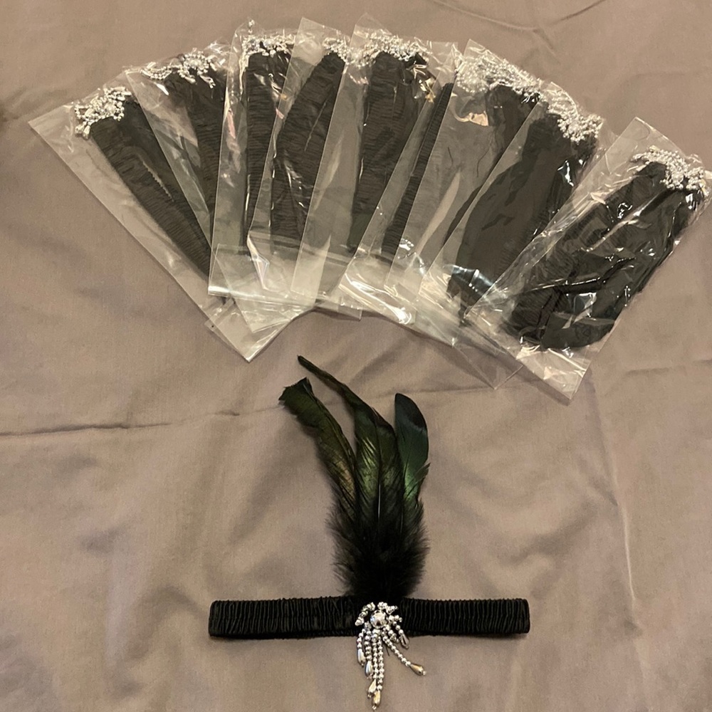 Flapper headbands with beads & feathers
